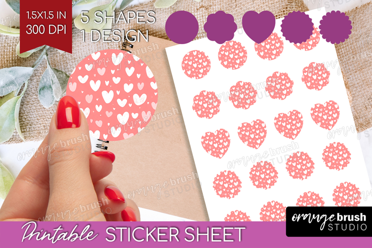 Hearts Round Sticker - Valentines Day Printable Sticker