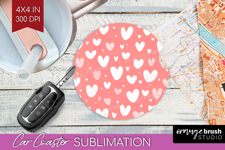 Hearts Car Coaster - Valentines Day Coaster PNG Sublimation