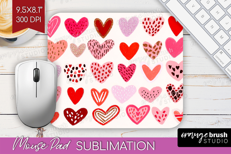 Hearts Mouse Pad Sublimation - Valentines Day Mousepad PNG