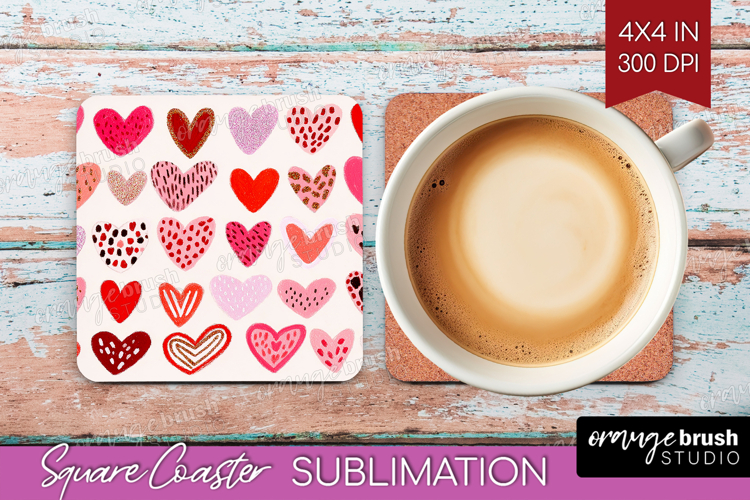 Hearts Square Coaster - Valentines Day Coaster PNG