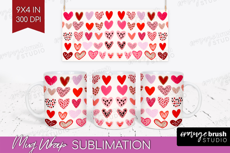 Hearts Mug Wrap - Valentines Day Mug PNG Sublimation