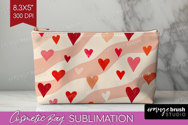 Hearts Cosmetic Bag - Valentines Day Makeup Bag PNG