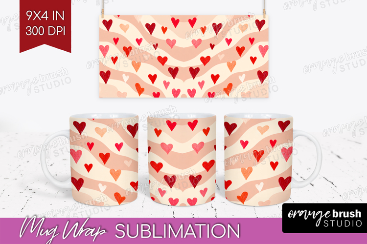 Hearts Mug Wrap - Valentines Day Mug PNG Sublimation