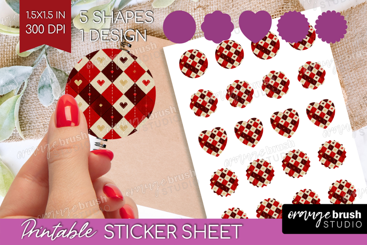 Hearts Round Sticker - Valentines Day Printable Sticker