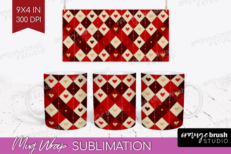 Hearts Mug Wrap - Valentines Day Mug PNG Sublimation