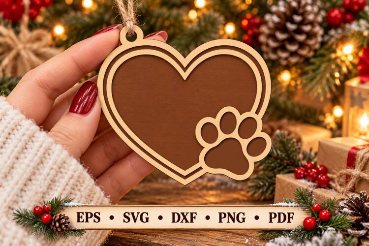 Pet Memorial Laser Cut Wood File, Christmas Ornament SVG example image 1