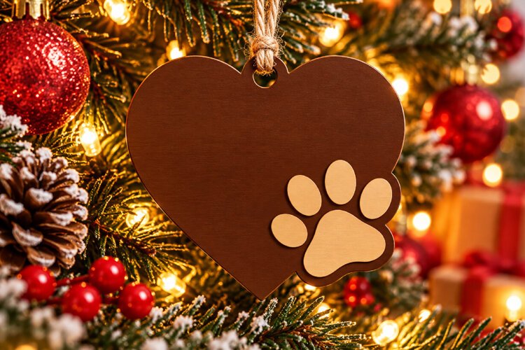 Heart Paw Ornament SVG File, Christmas Laser Cut example image 1