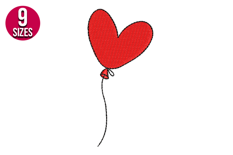Heart Shape Balloon Machine Embroidery Design - 9 Sizes