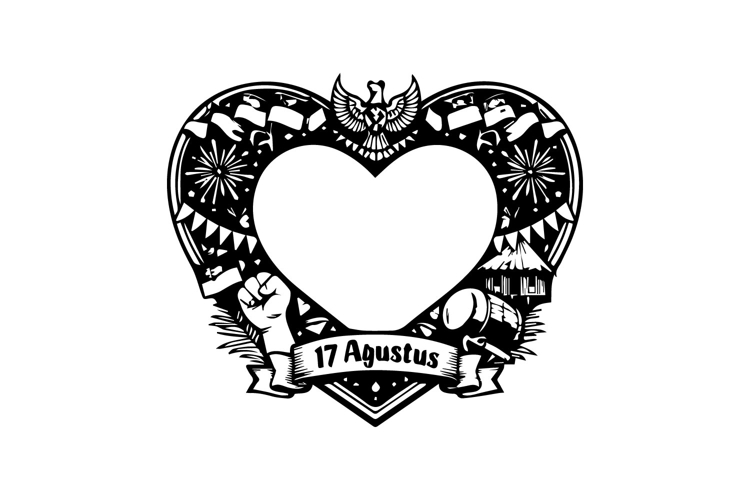 Heart Shaped Black and White Indonesian Independence Day Fra
