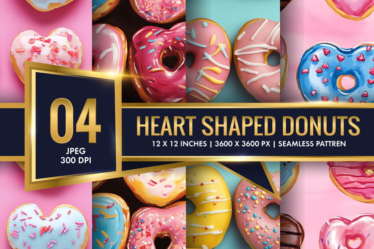 Heart Shaped Colorful Donuts Digital Paper