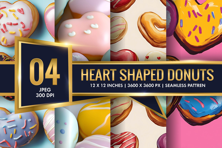 Heart Shaped Colorful Donuts Digital Paper