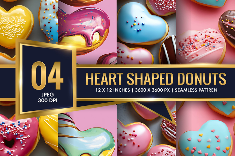 Heart Shaped Colorful Donuts Digital Paper