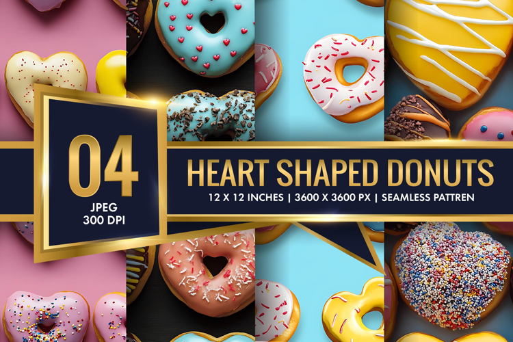 Heart Shaped Colorful Donuts Digital Paper