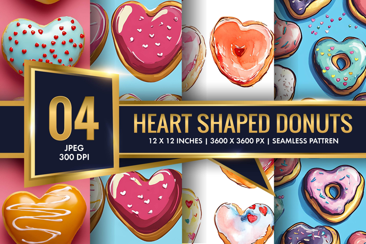 Heart Shaped Colorful Donuts Digital Paper