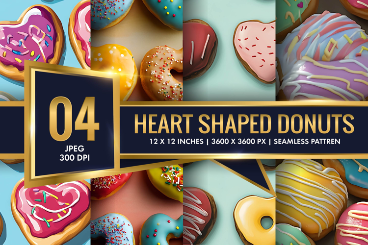 Heart Shaped Colorful Donuts Digital Paper
