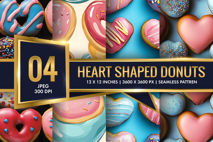 Heart Shaped Colorful Donuts Digital Paper