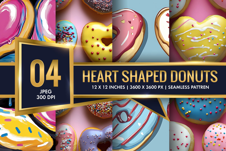 Heart Shaped Colorful Donuts Digital Paper