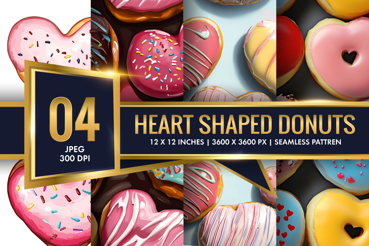 Heart Shaped Colorful Donuts Digital Paper