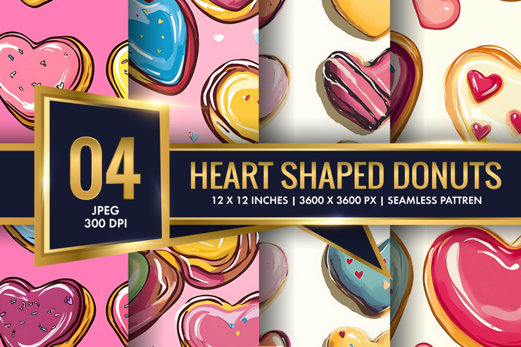 Heart Shaped Colorful Donuts Digital Paper