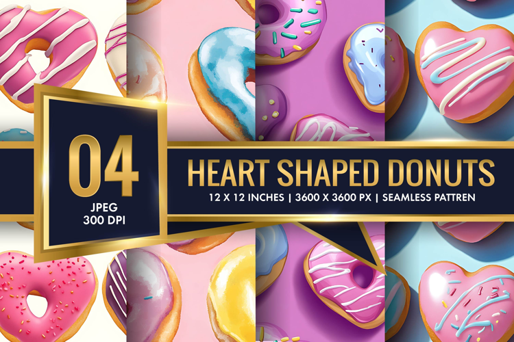 Heart Shaped Colorful Donuts Digital Paper