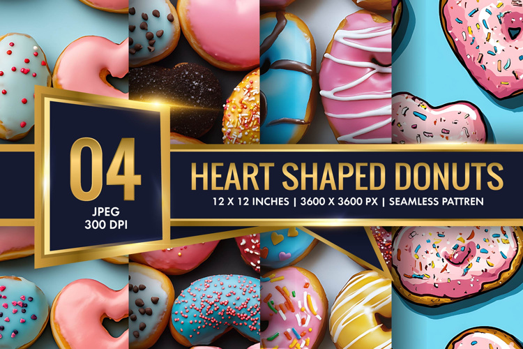 Heart Shaped Colorful Donuts Digital Paper