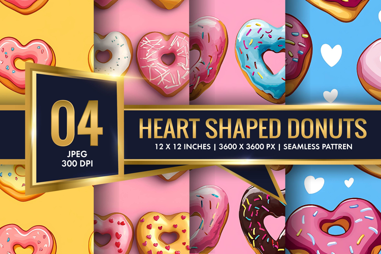 Heart Shaped Colorful Donuts Digital Paper