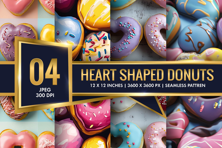 Heart Shaped Colorful Donuts Digital Paper