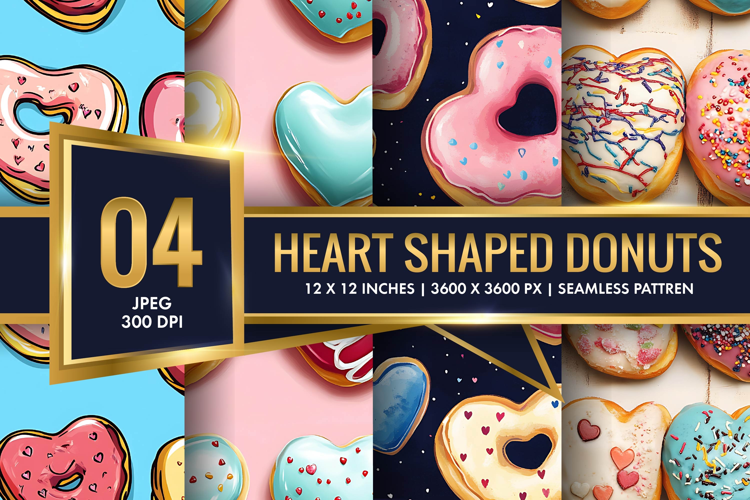 Heart Shaped Colorful Donuts Digital Paper