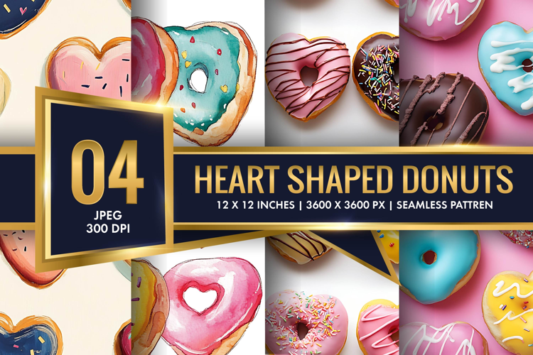 Heart Shaped Colorful Donuts Digital Paper