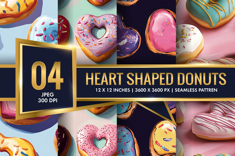 Heart Shaped Colorful Donuts Digital Paper