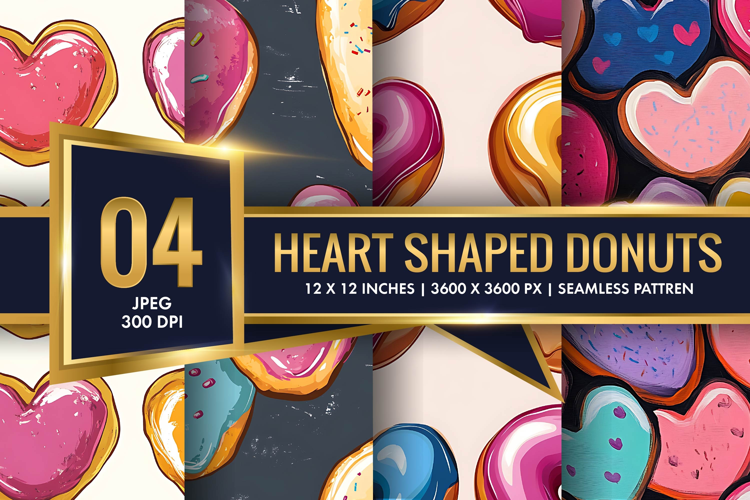 Heart Shaped Colorful Donuts Digital Paper