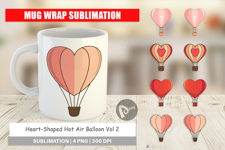 Mug Wrap Heart Hot Air Balloon