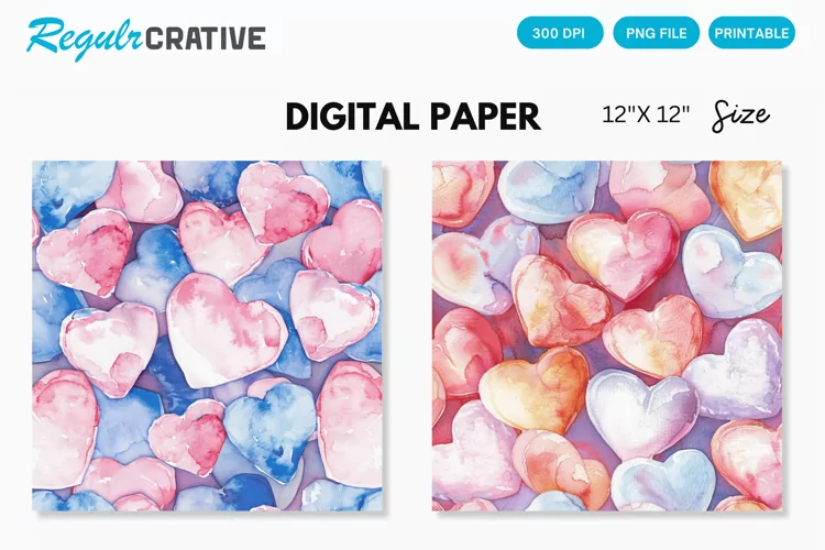 Watercolor Heart shaped Marshmallows Digital Paper