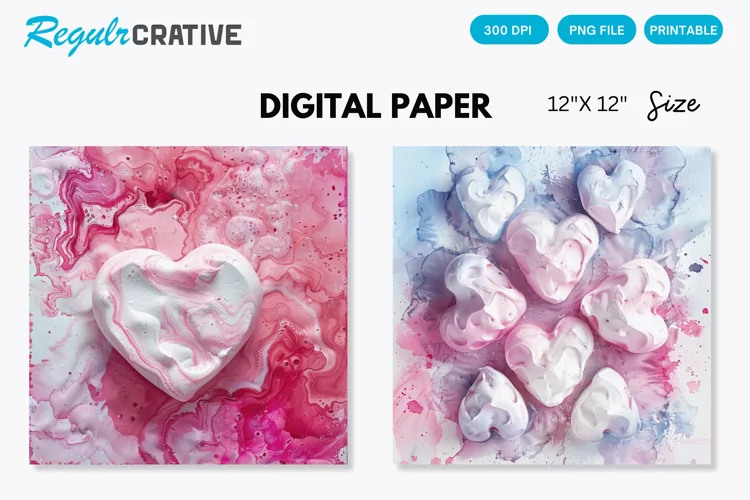 Watercolor Heart shaped Meringue Digital Paper