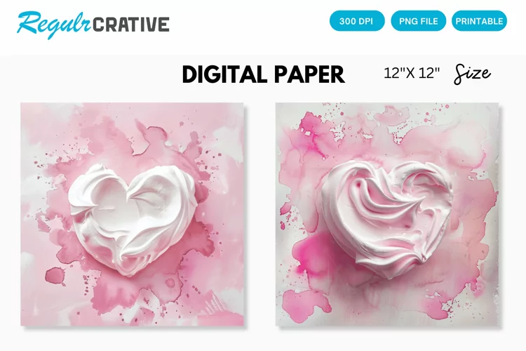 Watercolor Heart shaped Meringue Digital Paper