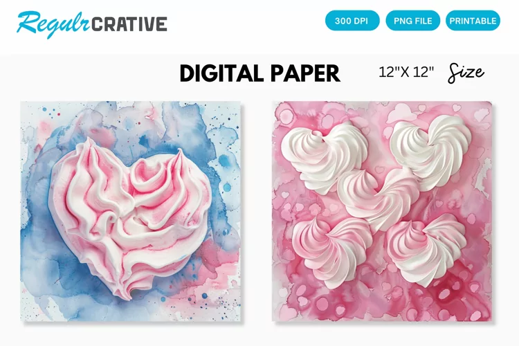 Watercolor Heart shaped Meringue Digital Paper