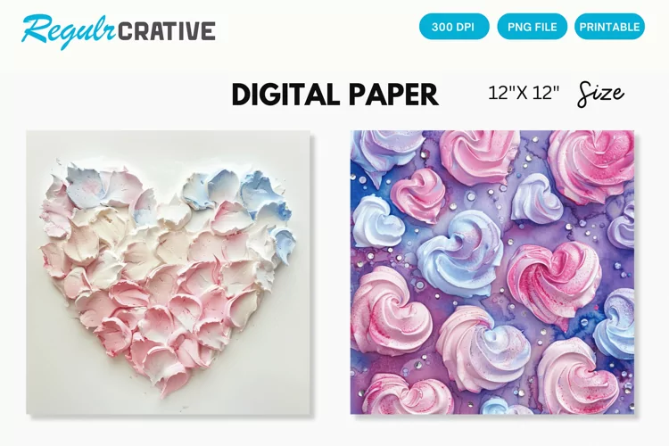Watercolor Heart shaped Meringue Digital Paper