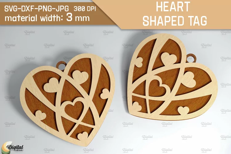 Heart Shaped Tag SVG. Valentine Heart Ornament Laser Cut