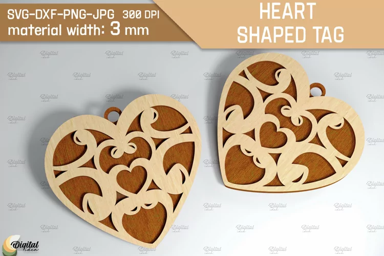 Heart Shaped Tag SVG. Valentine Heart Ornament Laser Cut