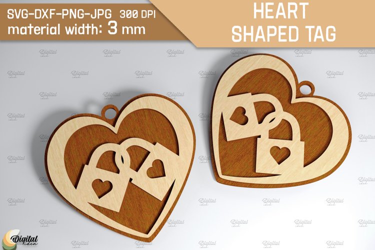 Heart Shaped Tag SVG. Valentine Heart Ornament Laser Cut