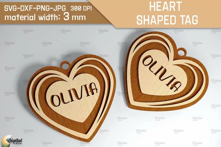 Heart Shaped Tag SVG. Valentine Heart Ornament Laser Cut