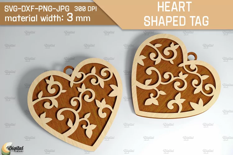 Heart Shaped Tag SVG. Valentine Heart Ornament Laser Cut