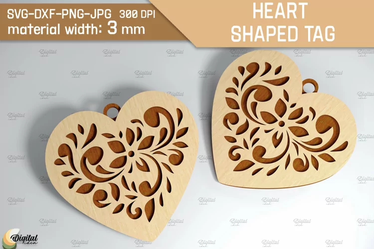 Heart Shaped Tag SVG. Valentine Heart Ornament Laser Cut
