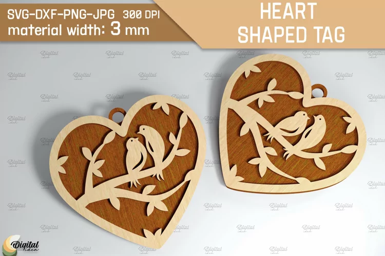 Heart Shaped Tag SVG. Valentine Heart Ornament. Birds SVG