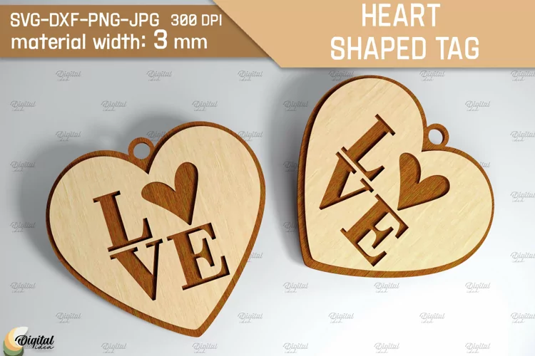Heart Shaped Tag SVG. Valentine Heart Ornament Laser Cut
