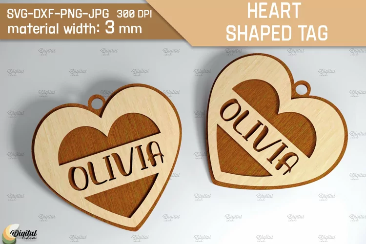 Heart Shaped Tag SVG. Valentine Heart Ornament Laser Cut