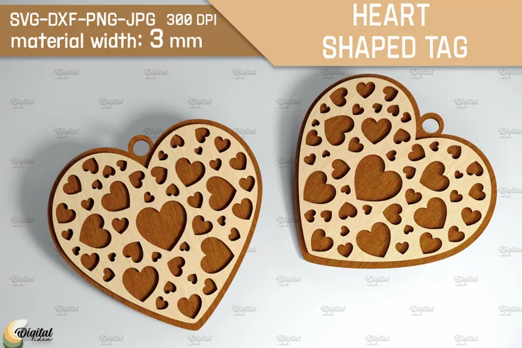 Heart Shaped Tag SVG. Valentine Heart Ornament Laser Cut