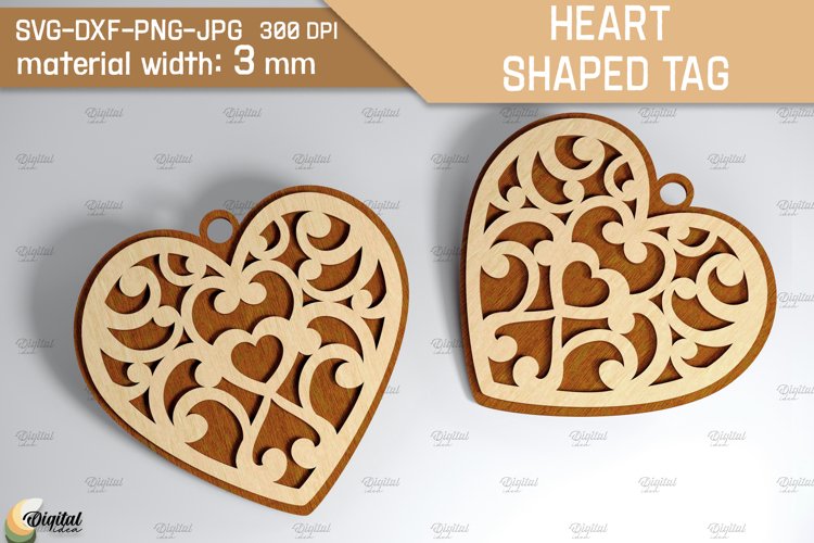 Heart Shaped Tag SVG. Valentine Heart Ornament Laser Cut