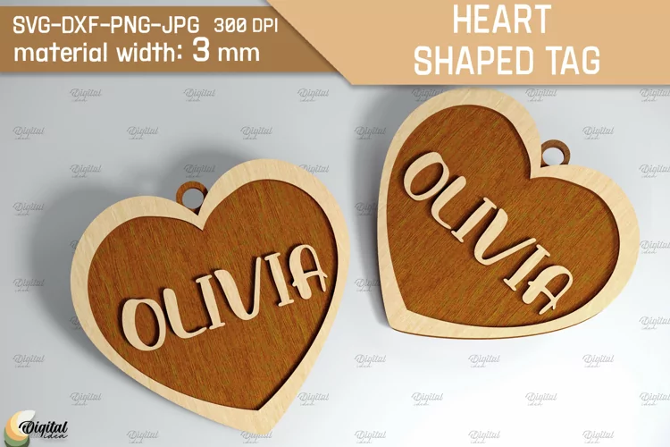 Heart Shaped Tag SVG. Valentine Heart Ornament Laser Cut