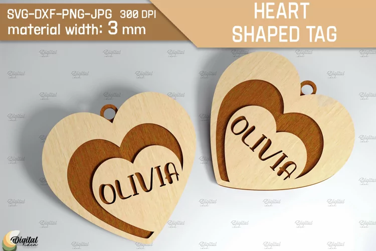 Heart Shaped Tag SVG. Valentine Heart Ornament Laser Cut